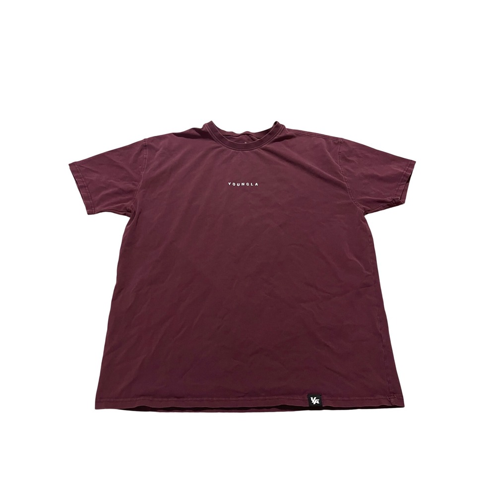 YoungLA Mens Short Sleeve Graphic Logo Tee Maroon Burgundy Size Medium